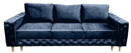 Ares Meble Komo Sofa Mit Schlaffunktion 240x98 cm - 3 Sitzer Mit Bettkasten - Samt Eleganz Couch - Wohnzimmer Sofas - Beine aus Sonoma - Dunkelblau