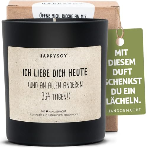 HAPPYSOY Valentinstags-Kerze mit einzigartigem Duft, Valentinstaggeschenk, handgemacht, Geschenk zum Valentinstag mit liebevollem Spruch, Geschenkidee für Frauen & Männer