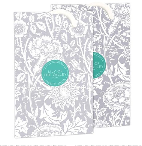 The Master Herbalist LILY OF THE VALLEY Scented Wardrobe Freshener Sachets in a WILLIAM MORRIS Design in GREY | Pack of 2