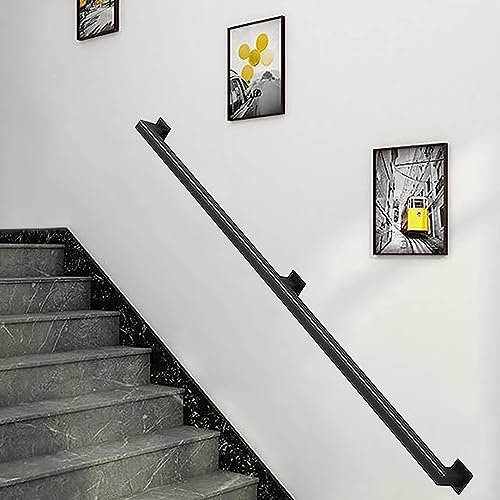 Treppenhandlauf, schwarzes Schmiedeeisen-Vierkantrohr-Stufengeländer, an der Wand montierte Stützstange, Geländer, moderne Heimdekoration, Haltegriff (3,3 Fuß)