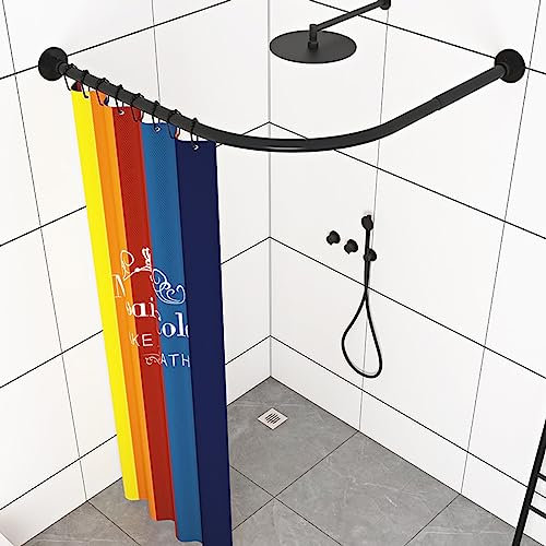 Barra Cortina Ducha Extensible, Barra De Cortina Ducha Esquina En Forma L Sin Taladrar, Barra Cortina BañO Curva Ajustable De Acero Inoxidable (Size:D 70-95cm X 105-165cm, Color:Negro)
