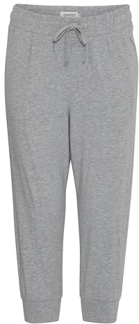 OXMO OXOdda Damen Hose Stoffhose Caprihose Single Jersey Baumwolle mit Stretch Kurze Joggpant mit elastischem Bund und Kordelzug Regular Fit, Größe:XXL, Farbe:Light Grey Melange (201145)