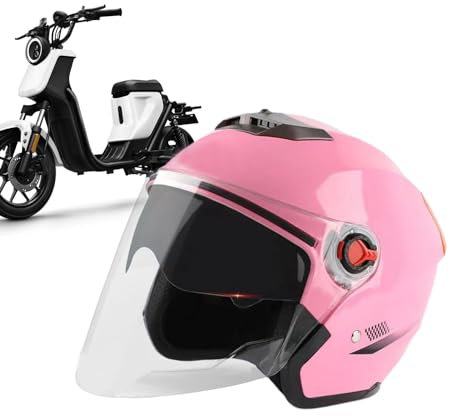 Motorradhelme Für Männer – Jethelme Mit Doppelsonnenblende, 3/4-Mopedhelme Mit Visier Für Roller, Robuster Motorradsturzhelm Für Erwachsene, Frauen, Männer, Rosa