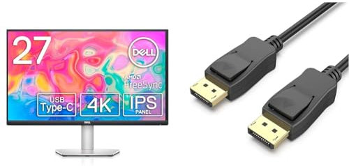 Dell S2722QC USB-C 27 Inch 4K UHD (3840x2160) Monitor, 60Hz, IPS, 4ms, AMD FreeSync, 99% sRGB, HDR & BENFEI [VESA Certified] DisplayPort to DisplayPort 1.8 Meter Cable, DP to DP Male to Male Cable