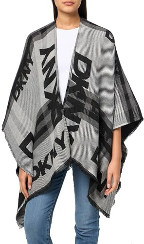 DKNY Damen Logo Ruana Taxi Cab Shawl/Wrap Mode-Schal, Schwarz, Einheitsgröße
