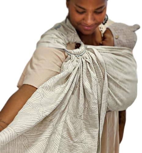 Hoppediz Ring-Sling, Baby-Tragetuch ab Geburt, Bio-Leinen-Blend, Design Grenada natur
