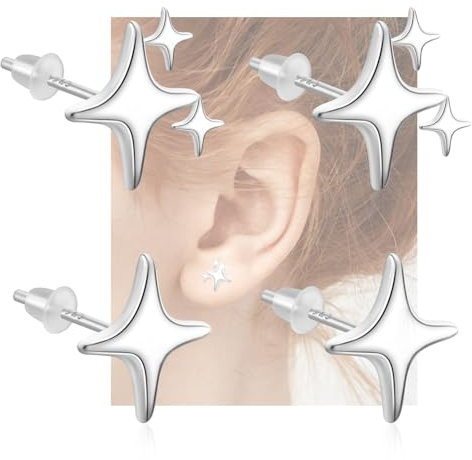 2 Paar Stern Ohrstecker Silber 925 Damen Mädchen Modische Ohrringe Stecker Exquisite Kleine Silber Ohrringe Frauen Sterling Silber Stern Ohrstecker Mädchen Weihnachten