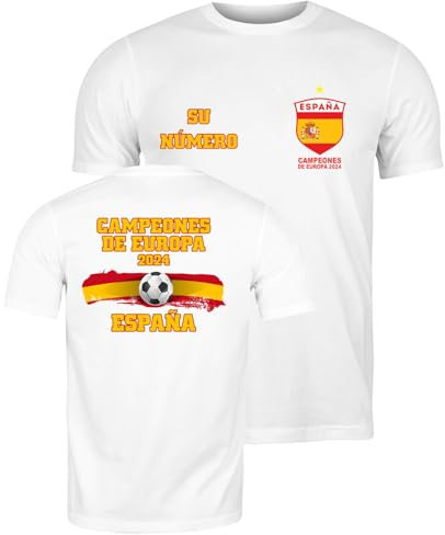 lepni.me Camiseta de Fútbol España para Hombre con Su Número Personalizado | Camiseta con Insignia de Bandera Española | Campeones de la Eurocopa 2024 (M Blanco Multicolor)