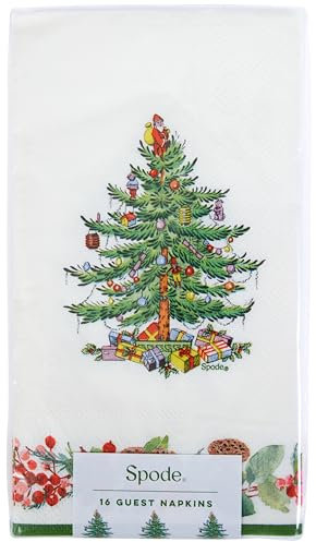 C.R. Gibson TW8-25514 Spode Pinecone Disposable Dinner Napkins and Bathroom Guest Towels for Christmas Parties, 4.2 x 7.85, Multicolor, 16 Pieces