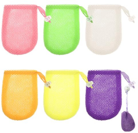 6 Stück Seifensäckchen Peeling-Seifenbeutel aus Netzstoff Seifenbeutel Natur Seifensack Klein Seifennetz mit Kordelzug zum Schäumen für Feste Seife und Festes Shampoo, 6 Farben, 11 x 15 cm