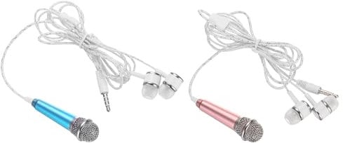 sourcing map 2Pcs Mini Microphone Portable Vocal Microphone for Voice Recording and Singing with Earphone,Rose Gold & Blue