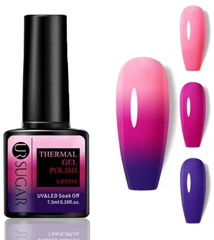 Temperature Color Changing Gel Nail Polish - Three Color Changing Solid Color Gel Nai Polish - Purple Pink Light Pink Soak off UV LED Nail Art Fast Drying Breathable Nail DIY