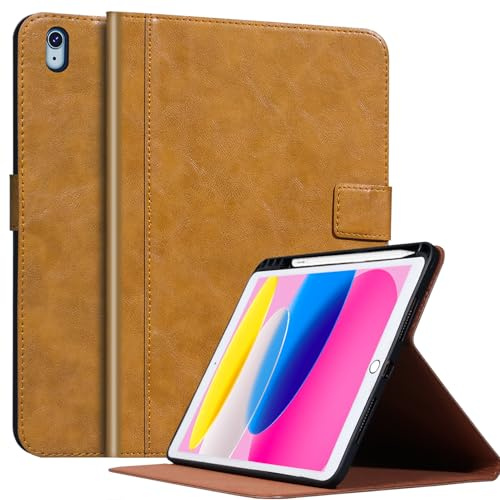 CPNVWA Lederhülle für iPad Air 11 Zoll M4 2026/M3 2025/M2 2024, iPad Air 10.9 Zoll 5th/4th Generation 2022/2020, Lederhülle mit Stifthalter, Auto Sleep/Wake, Verstellbarer Ständer, Braun