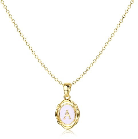BodyBonita Kette mit Buchstabe - Oval Halskette Damen 14 Karat Vergoldeter Initialen Halskette Goldkette Kette Mit Namen, Exquisit Anhänger A-Z Namenskette Personalisierte für Damen
