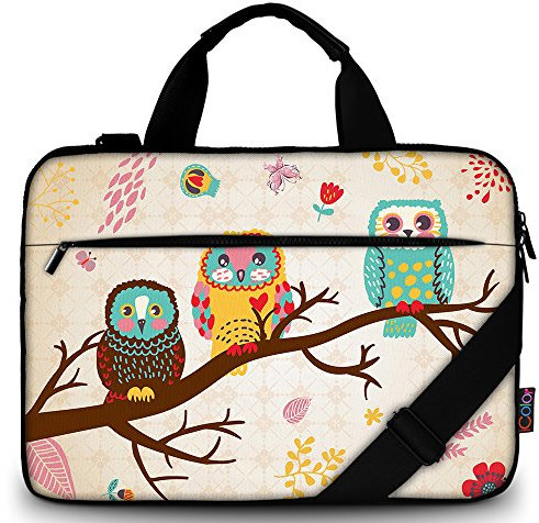 icolor 13 15 Zoll Laptoptasche Schutzhülle mit Schultergurt,15.6 Leinwand Laptop Tasche Tablette Halter Notizbuch Tasche Handtasche Messenger Aktentasche (Schnitteule, 14.2~15.6 Zoll)