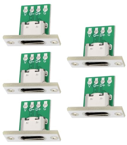 OTOTEC 5Pcs Type C Female Socket Connector with PC Board, 24Pin USB 2.0 Pinout Panel Mount USB C Female Socket for DIY Mobile Devices Laptops Tablets