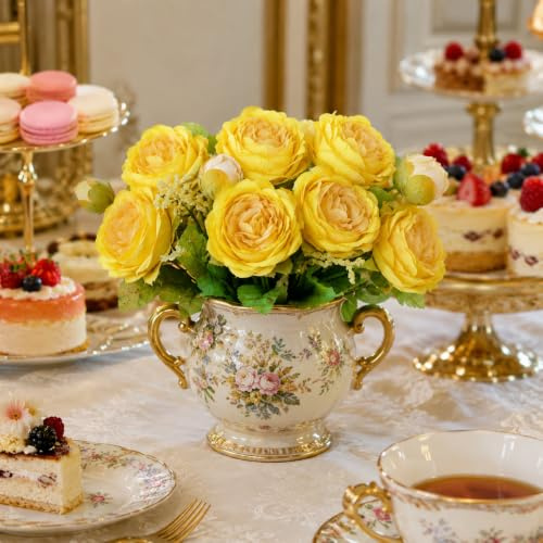 astylishome Artificial Bouquet of Flowers Artificial Peony Bouquet Silk Big Peonies Flowers with Buds for Wedding Home Office Hotel Decoration Table Centerpieces DIY Floral Arrangements Yellow 4407