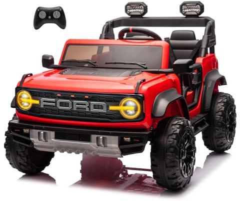 Ford Bronco Raptor 24V Maxi Fuoristrada 2 Posti Auto Macchina Elettrica per Bambini Telecomando Luci a Led Bluetooth Ammortizzatori Carico Massimo 60 Kg (Rosso)