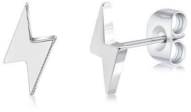 FACOKO Earrings for Women, 5MM Silver Lightning Bolt Earring, Hypoallergenic Titanium Earrings, Nickel Free Studs, Cartilage Stud Earring