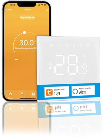 Jadeshay Termostato Caldaia WiFi, Termostato Riscaldamento a Pavimento Termostato Programmabile 7 Giorni con Touchscreen Compatibile con Alexa e Google Assistant, Bianco