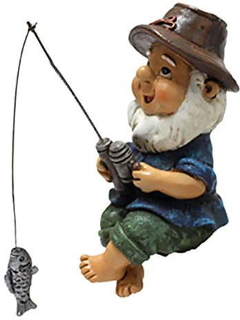 Happyyami Garten Zwerg Statue Zwergfigur mit Angelmotiv Aus Harz Angler Deko Figur Für Teichlandschaft Niedlicher Gartenzwerg Für Außenbereich Kreative Gartenornamente