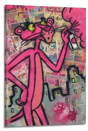 ZPSYREGYD Graffiti-Poster mit pinkem Panther, dekoratives Gemälde, Leinwand, Wandposter und Kunstdruck, modernes Familienschlafzimmer, Dekorposter, 30 x 45 cm