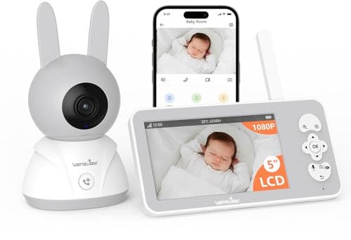 wansview Babyphone mit Kamera und APP - 5 Zoll Baby Monitor ohne WLAN mit 2,4/5 GHz Baby Camera, Nachtsicht, Bewegungsverfolgung, 2-Wege-Audio, Temperaturerkennung, Weinen/Bewegungs/Geräuscherkennung