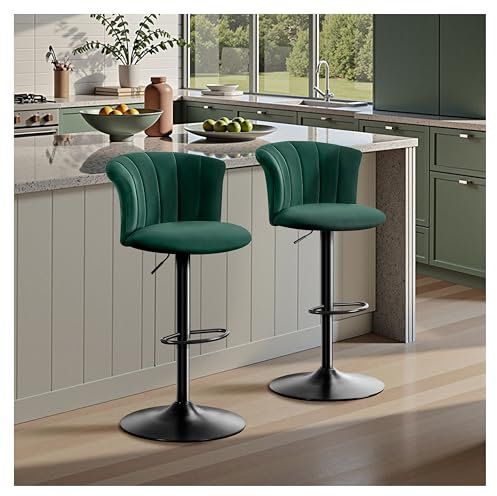 STOOLINK 2er Set Barhocker Höhenverstellbar Barstuhl Seidensamtstoff, Küchenhocker 360° Drehbar, Barhocker mit Lehne, Tresenhocker 150kg Belastbar für Küche, Esszimmer-Grün