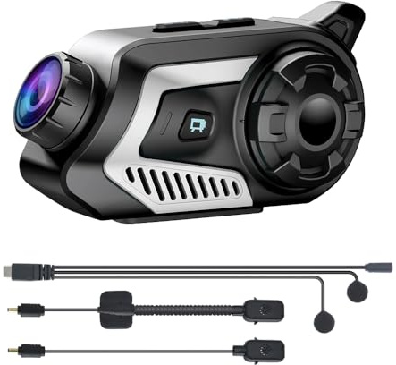 OBEST Motorcycle Helmet Headset, Motorcycle Bluetooth Intercom Headset with 2K Camera, Support 6 People 800M Wireless Handsfree Intercom, 140°Wide Angle/Music Sharing/FM Radio