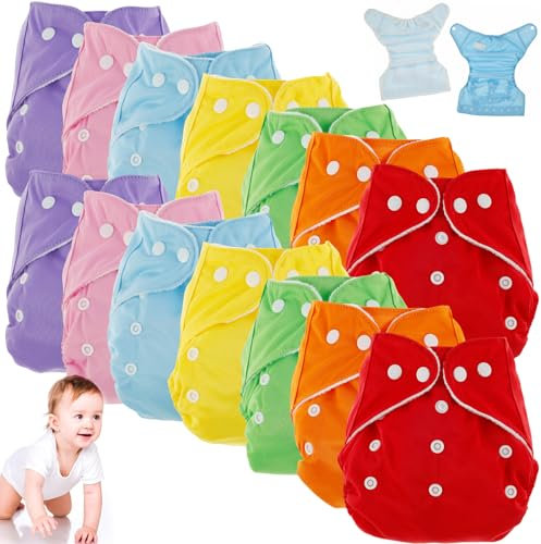 14 Stück Baby Stoffwindeln,wiederverwendbar waschbar Stoffwindel-Set,saugfähig bequem verstellbare Taschenwindeln für Neugeborene,Babys,Kleinkinder