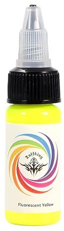 TTOOGO Ensemble d'encre de Tatouage UV de 15 ML - Couleurs Arc-en-Ciel fluorescentes pour Les Effets d'éclat de l'éclat de l'éclat, Les pigments pour Le Professionnel,Jaune