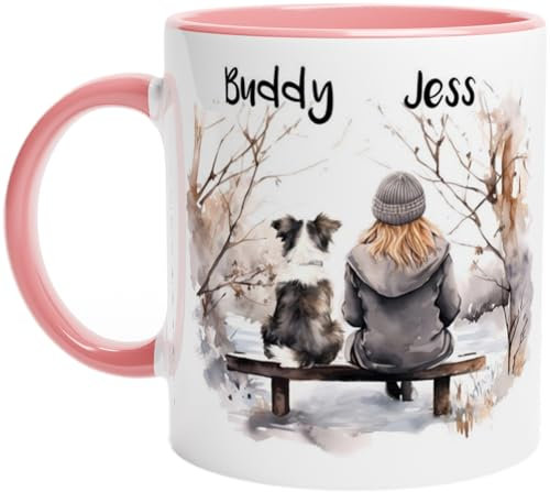 Engravables Cozy Custom Printed Mug – Personalised Gift for Dog Lovers – Cute, Funny & Heartfelt Designs – Multiple Sizes & Styles Available (11oz Pink Ceramic Mug, Winter Woman & Dog 3)