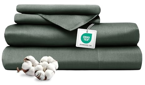 Ferò Completo Letto, Completo Lenzuola Matrimoniali Cotone di Lusso 4 Pezzi, Proteine della Seta, Lenzuolo Angoli 160x200, 2 Federe 50x80, Design Italiano, Raso di Cotone 300TC OekoTex, Abete