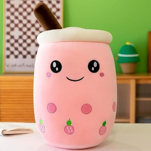 CXWFLM Bubble Tea Plüschkissen,Süßes Bubble Tea Plüschkissen 25cm–Weiches Boba Kuschelkissen als Geschenk Mädchen–Tasse Milchtee Stofftier für Sofa, Bett, Geburtstag,Weihnachten (Hellrosa)