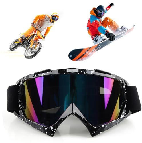dellyy Motocross Brille, Motorradbrille Winddicht, UV Motorradbrillen, Skibrille Herren, MX-Fahrbrille, Crossbrille Verspiegelt, Anti UV Brillenträger für Radfahren, Skifahren, Offroad-Fahren