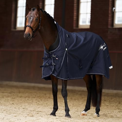 Imperial Riding Outdoordecke IRH Super-Proof 300 g, 1200D Ripstop-Nylon, wasserdicht & atmungsaktiv, Halsteil & 300 g Füllung, robuste Winterdecke Pferde, Navy, 125