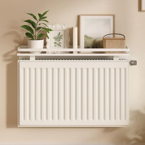 Aeovot 40-200 cm Blanc Tablette Radiateur Etagere Radiateur sans Percer, Étagère Flottante sur Radiateur en Alliage D'aluminium Cache Radiateur Anti-Fumé et Poussière/CôtéS Surélevés(120 cm/47.2 in)