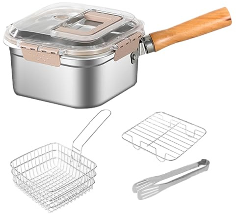Friteuse - Poêle antiadhésive en acier inoxydable avec panier passoire amovible | Set de poêles friteuse | Panier à frire pour camping, voyage en plein air et cuisine à la maison