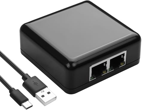 GINTOOYUN Répartiteur Ethernet Gigabit RJ45 1000/100 Mbps 1 à 2 RJ45 avec câble d'alimentation USB-C pour ordinateur, ordinateur portable, interrupteur, modem, routeur, décodeur, etc