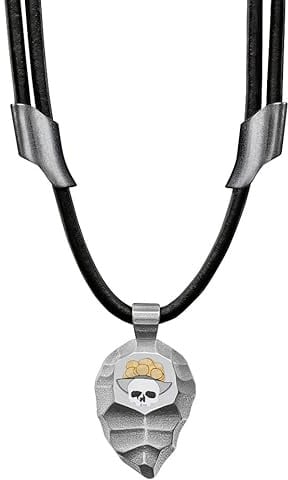 Element of Gods Totenkopf Kette & Halskette für Herren & Damen – Minimalistischer Titan-Anhänger Keil in Fels-Optik mit Bollenhut-Skull & Lederband – Schwarzwald Schmuck & Geschenk für Männer & Frauen