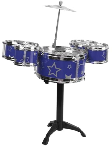 Alomejor Batterie Jazz pour Enfants, 5 Tambours, 1 Cymbale, 2 Baguettes, Support de Batterie, Instrument de Musique à Percussion pour Les Tout-Petits (garçons et Filles), en ABS Robuste. (Blue)