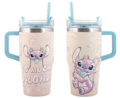 H&H Mug termico Stitch & Angel Disney in acciaio inox decorato capacità 0.6 L