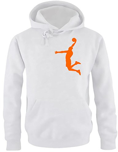 Coole-Fun-T-Shirts Dunk Basketball Slam Dunkin Kinder Sweatshirt mit Kapuze Hoodie Weiss-orange, Gr.152cm