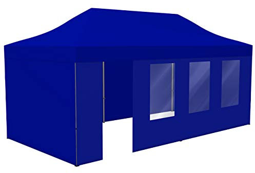 Vispronet Profi Faltpavillon Basic 3x6 m in Blau, Stahl-Scherengitter, 4 Seitenteile - Davon 1 Wand mit Tür & Fenster (weitere Farben & Größen)