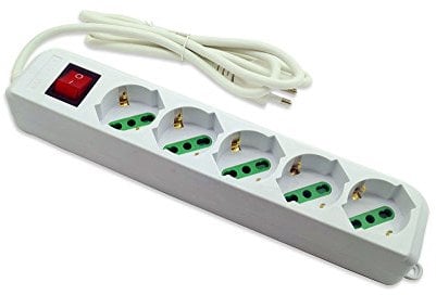 Vetrineinrete® Multipresa schuko ciabatta elettrica a 5 posti polivalenti 10/16A con interruttore on/off 250V max 2500 watt cavo 1,5 m con spina italiana A16