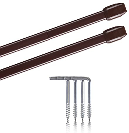 Bestlivings Vitragestangen zum Schrauben, 2er-Set, 40-60 cm, Dunkelbraun | Stufenlos ausziehbar, inkl. Schraubhaken für feste Montage, flachoval Ø10 mm, robustes Metall, für Scheiben- & Bistrogardinen