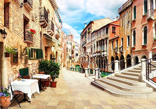 wandmotiv24 Fototapete Venedig Italien Kanal, XL 350 x 245 cm - 7 Teile, Wanddeko, Wandbild, Wandtapete, Gondel, Restaurant, Fresko M1075