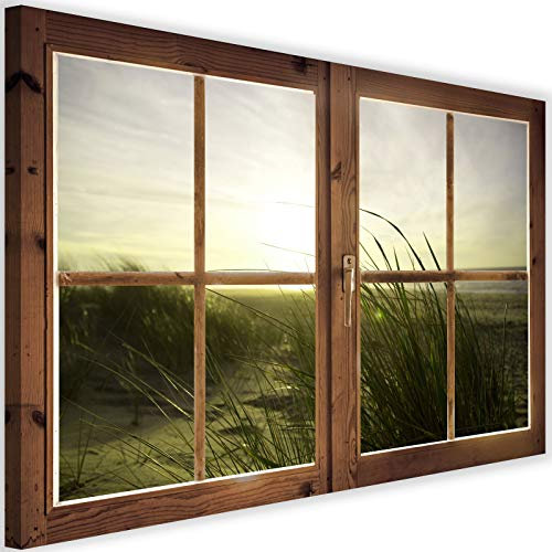 Wanddeko Fensterblick Leinwandbilder Kunstdruck Natur Gras Strand Grün 60x40 cm