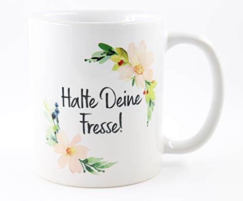 PICSonPAPER Tasse Halte Deine Fresse!, Kaffeetasse, Keramiktasse, Tasse mit lustigem Spruch, Mitarbeiter und Kollegen (Halte)
