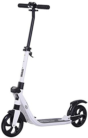 HOMCOM Folding Kick Scooter Hight-Adjustable for 14+ Teens Adult White